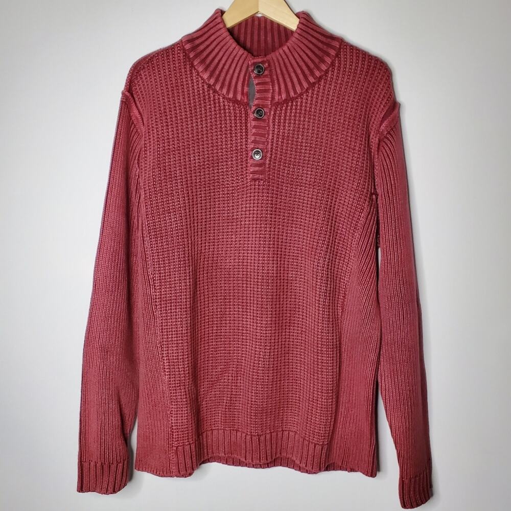 Carbon2Colbalt Men's thick knit aged red henley pull over sweater Size XL NWOT